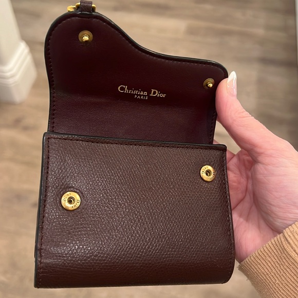 Christian Dior Lotus Saddle Wallet Burgundy | Brown Compact Rare WOC Leather - Picture 6 of 15